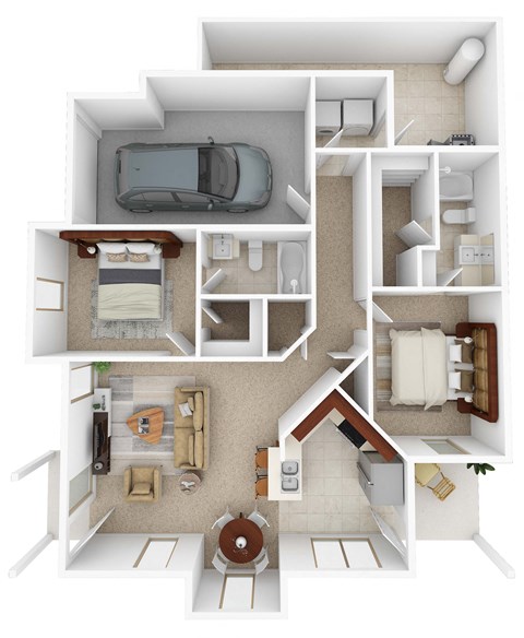 Floor plan for 2 beds, 2 baths, 1204 sqft